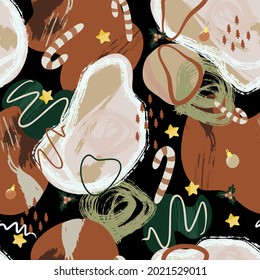 Seamless pattern with abstract Christmas elemrnts. Trendy background