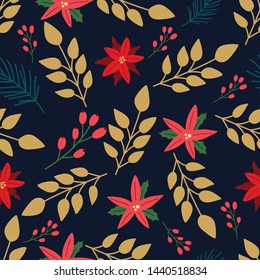 Seamless pattern with abstract Christmas florals.  Vector design for wrapping paper, textile. 