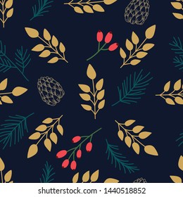Seamless pattern with abstract Christmas florals.  Vector design for wrapping paper, textile. 