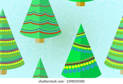 Seamless pattern with abstract christmas trees on snowflakes background. Holiday print. EPS10 vector illustration.