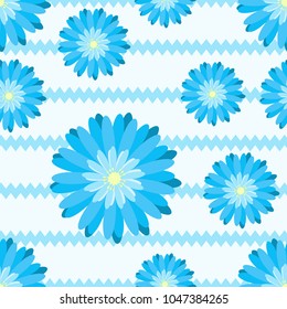 Seamless pattern with abstract chrysanthemums. On white background for textile, Wallpaper, wrapping paper. Vector stock.