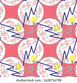 Seamless pattern with abstract circles and dots.