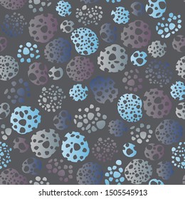 Seamless pattern with abstract circles full of holes and spots on gray background