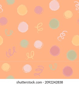 seamless pattern of abstract circles on an orange background. abstract shapes in warm pastel colors. childish cute pattern for textile, fabric, wrapping paper, wallpaper