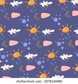 seamless pattern abstract cloud shape, rain and sunshine on a white background vector flat design