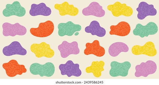 Seamless pattern with abstract color blobs and splashes with watercolor texture. Liquid organic shapes, simple paint spots and stains set. Abstract pattern with fluid shapes, vector illustration