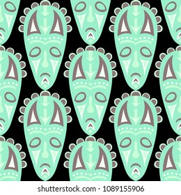 Seamless Pattern. Abstract Seamless Pattern with Color Masks for Print or Card. Ethnic Seamless Background with Color Trible Ritual Masks for your Design. Vector Texture.
