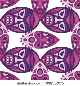 Seamless Pattern. Abstract Seamless Pattern with Color Masks for Card or Poster. Ethnic Seamless Background with Color Trible Ritual Masks for your Design. Vector Texture.