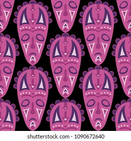 Seamless Pattern. Abstract Seamless Pattern with Color Masks for Card or Poster. Ethnic Seamless Background with Color Trible Ritual Masks for your Design. Vector Texture.
