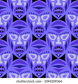 Seamless Pattern. Abstract Seamless Pattern with Color Masks for Textile or Paper. Ethnic Seamless Pattern with Color Trible Shamanic Masks for your Design. Vector Texture.