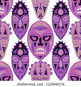 Seamless Pattern. Abstract Seamless Pattern with Color Masks for Print or Card. Ethnic Seamless Background with Color Trible Ritual Masks for your Design. Vector Texture.