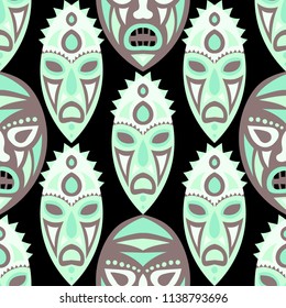 Seamless Pattern. Abstract Seamless Pattern with Color Masks for Print or Card. Ethnic Seamless Background with Color Trible Ritual Masks for your Design. Vector Texture.