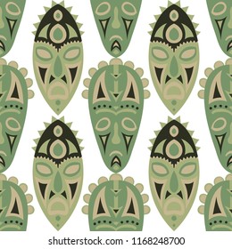 Seamless Pattern. Abstract Seamless Pattern with Color Masks for Card or Poster. Ethnic Seamless Background with Color Trible Ritual Masks for your Design. Vector Texture.
