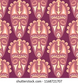 Seamless Pattern. Abstract Seamless Pattern with Color Masks for Poster or Banner. Ethnic Seamless Background with Tribal Ritual Masks for your Design. Vector Texture.