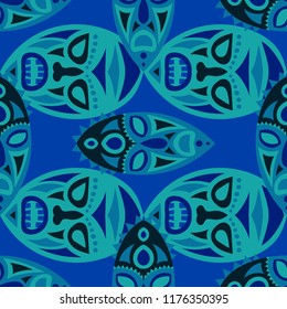 Seamless Pattern. Abstract Seamless Pattern with Color Masks for Poster or Banner. Ethnic Seamless Background with Color Trible Ritual Masks for your Design. Vector Texture.