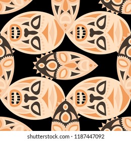 Seamless Pattern. Abstract Seamless Pattern with Color Masks for Textile or Paper. Ethnic Seamless Background with Color Trible Ritual Masks for your Design. Vector Texture.