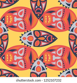Seamless Pattern. Abstract Seamless Pattern with Color Masks for Textile or Paper. Ethnic Seamless Pattern with Color Trible Shamanic Masks for your Design. Vector Texture.