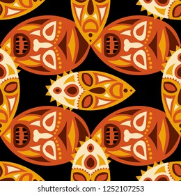 Seamless Pattern. Abstract Seamless Pattern with Color Masks for Card or Poster. Ethnic Seamless Pattern with Color Trible Shamanic Masks for your Design. Vector Texture.
