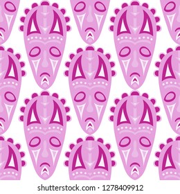 Seamless Pattern. Abstract Seamless Pattern with Color Masks for Poster or Banner. Ethnic Seamless Pattern with Color Trible Shamanic Masks for your Design. Vector Texture.