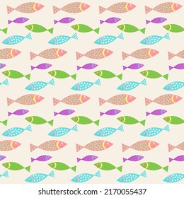 Seamless Pattern. Abstract colored fish on a white background. Vector illustrator.