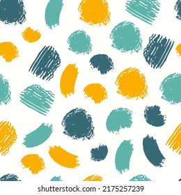 Seamless pattern with abstract colored spots, dots, lines. Vector illustration. Children's textiles