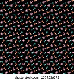 Seamless pattern with abstract colorful brush strokes on a black background