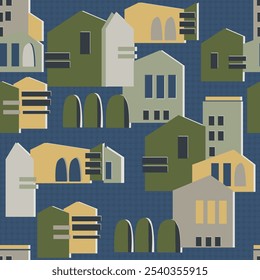 Modelo inconsútil, paisaje urbano colorido abstracto en estilo bohemio para el diseño superficial y otros proyectos del diseño