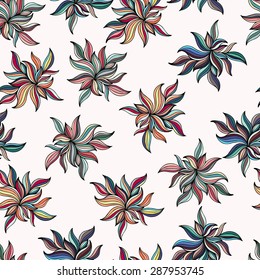 Seamless pattern of abstract colorful doodle flowers with wave design. Vector illustration eps8