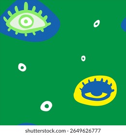 Seamless pattern of abstract colorful eyes with a playful and quirky pop-art style. Great for textile, fashion design, or funky visual backgrounds.