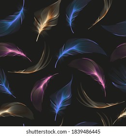 Seamless pattern with abstract colorful feathers.