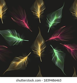 Patrón sin foco con plumas coloridas abstractas.