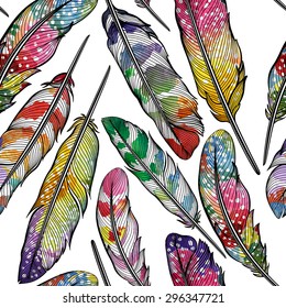 Seamless pattern with abstract colorful feathers. Vector, EPS10.