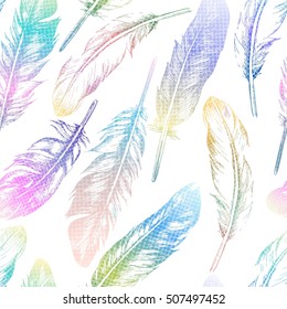 Seamless pattern with abstract colorful feathers. Vector