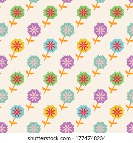 Patrón inmaculado de flores coloridas abstractas con hojas sobre fondo claro para papel pintado y empaque. Vector plano de tela interminable de verano botánico contemporáneo para tejas y textiles.