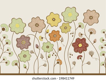 Seamless pattern with abstract colorful flowers