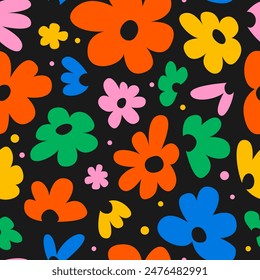 Seamless pattern with abstract colorful flowers. Floral vector flat background. Modern trendy botanical print