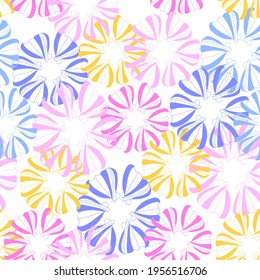 Seamless pattern with abstract colorful flower,simple floral illustration,spring and summer print for wallpaper and textile,banner,cover and interior design,fabric,greeting card,white background