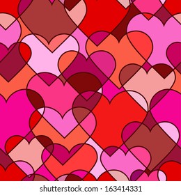 Seamless pattern of abstract colorful hearts