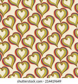 Seamless pattern with  Abstract  colorful Hearts on a beige background