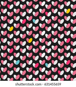 Seamless pattern with abstract colorful hearts on grey background