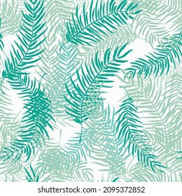 Seamless pattern in abstract colorful leaves of palm. Floral exotic background for textile, wallpaper, covers, surface, print, wrap, scrapbooking, decoupage. Trendy colors