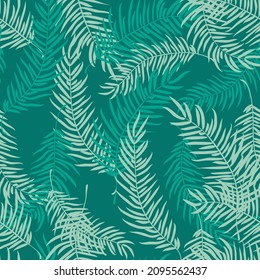 Seamless pattern in abstract colorful leaves of palm. Floral exotic background for textile, wallpaper, covers, surface, print, wrap, scrapbooking, decoupage. Trendy colors