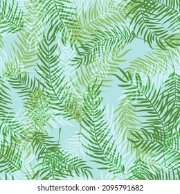 Seamless pattern in abstract colorful leaves of palm. Floral exotic background for textile, wallpaper, covers, surface, print, wrap, scrapbooking, decoupage. Trendy colors