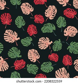 Seamless pattern in abstract colorful leaves of palm. Floral exotic background for textile, wallpaper, covers, surface, print, wrap, scrapbooking, decoupage.