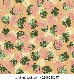 Seamless pattern in abstract colorful leaves of palm. Floral exotic background for textile, wallpaper, covers, surface, print, wrap, scrapbooking, decoupage.