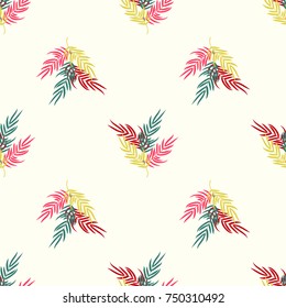 Seamless pattern in abstract colorful leaves of palm. Floral exotic background for textile, wallpaper, covers, surface, print, wrap, scrapbooking, decoupage.