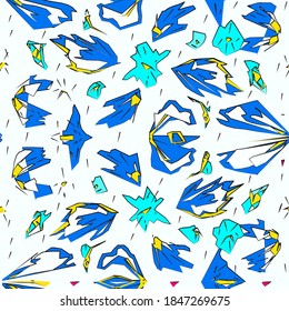 Seamless pattern with abstract colorful shapes and scribbles. Vector creative design. 