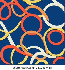 Um padrão perfeito com formas e linhas coloridas abstratas em um fundo azul, perfeito para criar um design moderno e dinâmico.