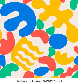 Patrón sin costuras con formas orgánicas de silueta colorida abstracta. Fondo del vector en la estética del núcleo del niño. Moderno estilo contemporáneo de moda