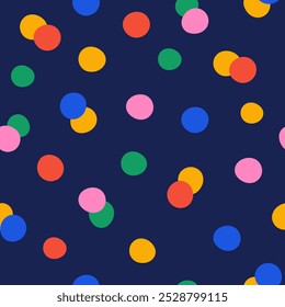 Seamless pattern with abstract colorful small polka dots on a dark blue background. Vector illustration	